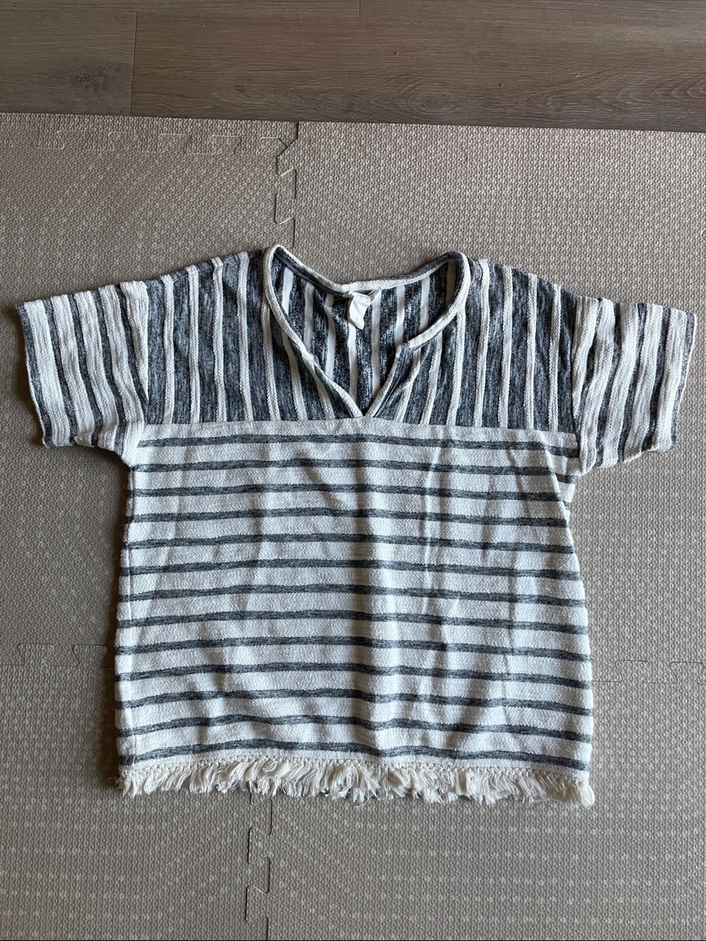 LOFT Lounge Striped Short-Sleeve Textured Pullover Shirt